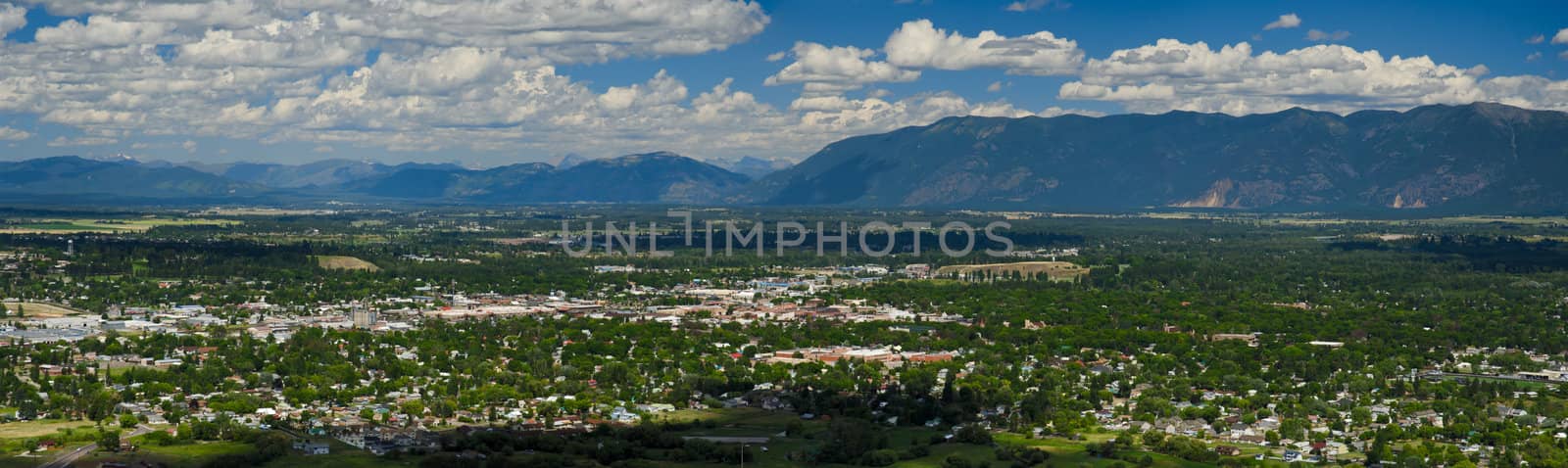 Aerial view of Kalispell and the Flathead Valley from Lone Pine State Park, Flathead County, Montana, USA