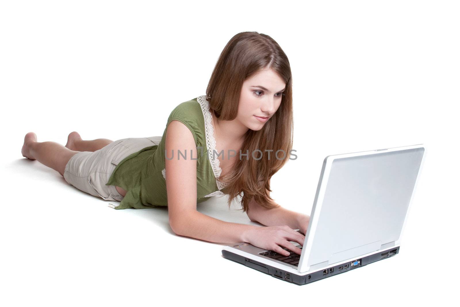 Beautiful isolated teen laptop girl