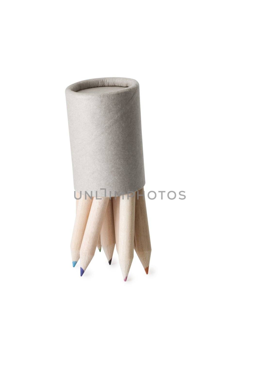 Upside-down colored pencils  on a white background