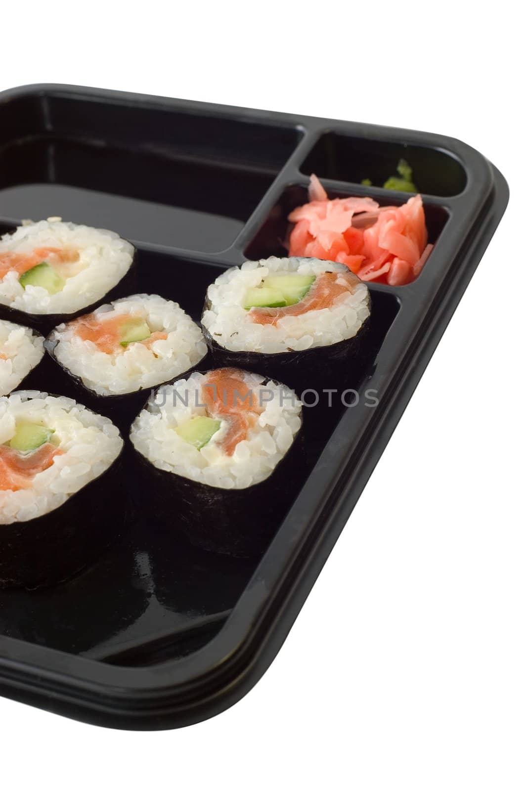 Sushi japanese food at table  on white background