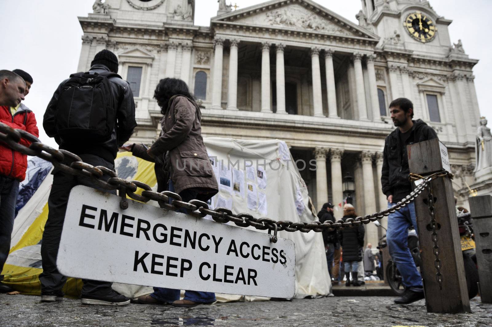 LONDON - OCTOBER 27: Occupy London encampment at St Paul's Cathedral on October 27, 2011 in London. Occupy London is a peaceful demonstration against economic inequality and social injustice.