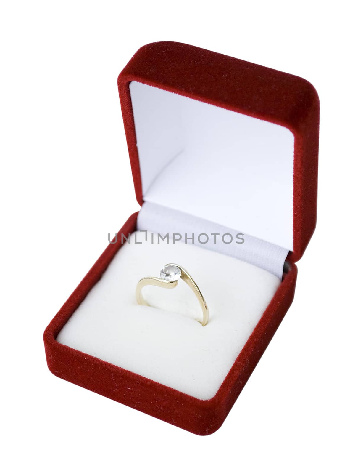 shiny engagement ring in red box isolated