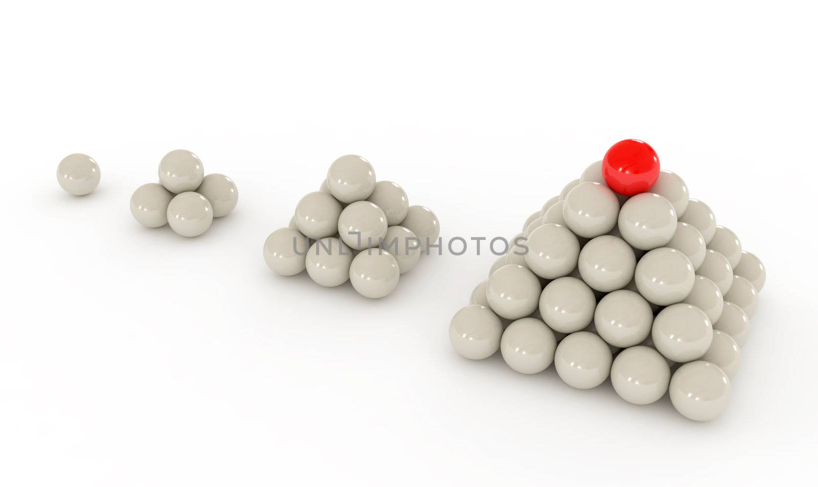 Pyramid with red ball isolated on white