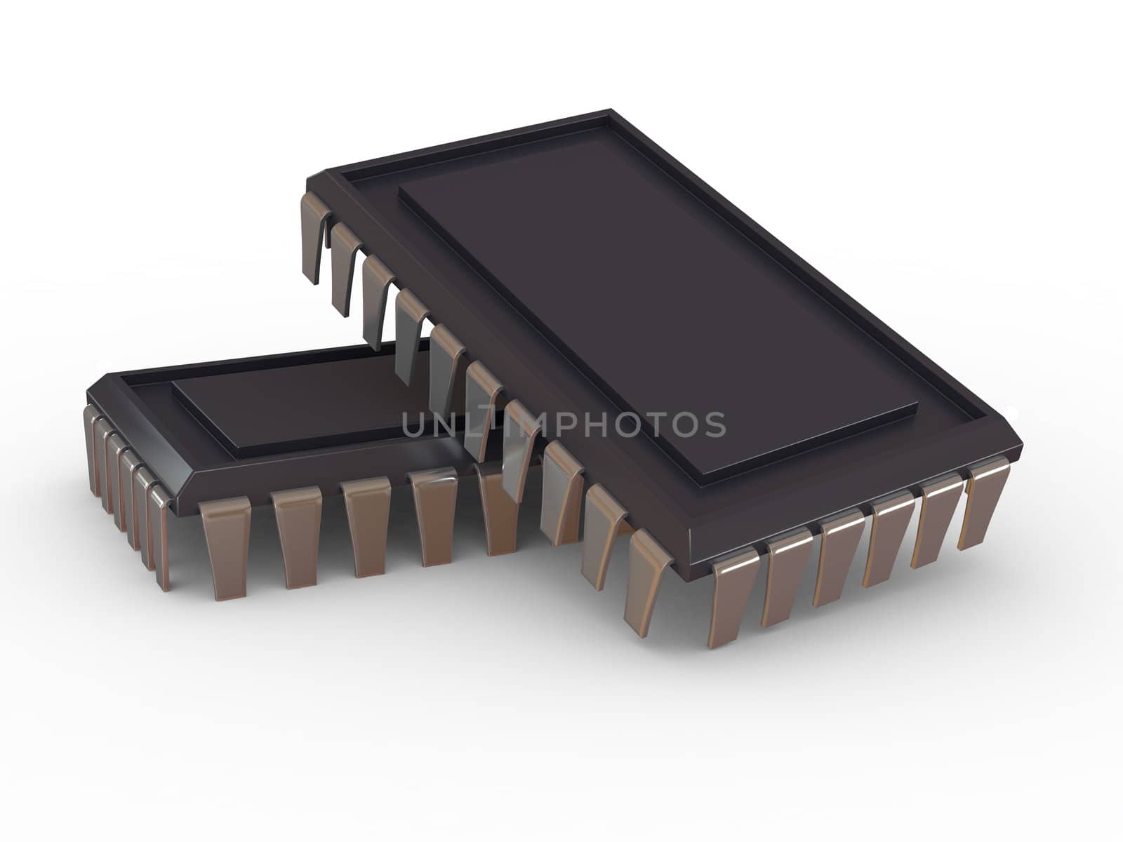 View of a chip. 3D rendering with raytraced textures and HDRI lighting.