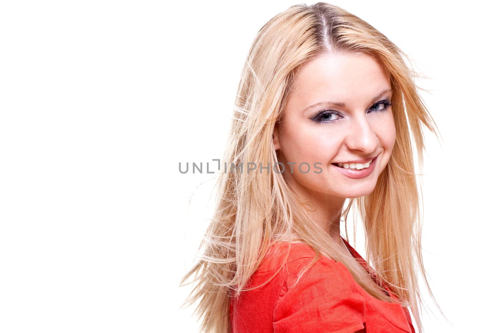 beautiful woman face on a white background isolated