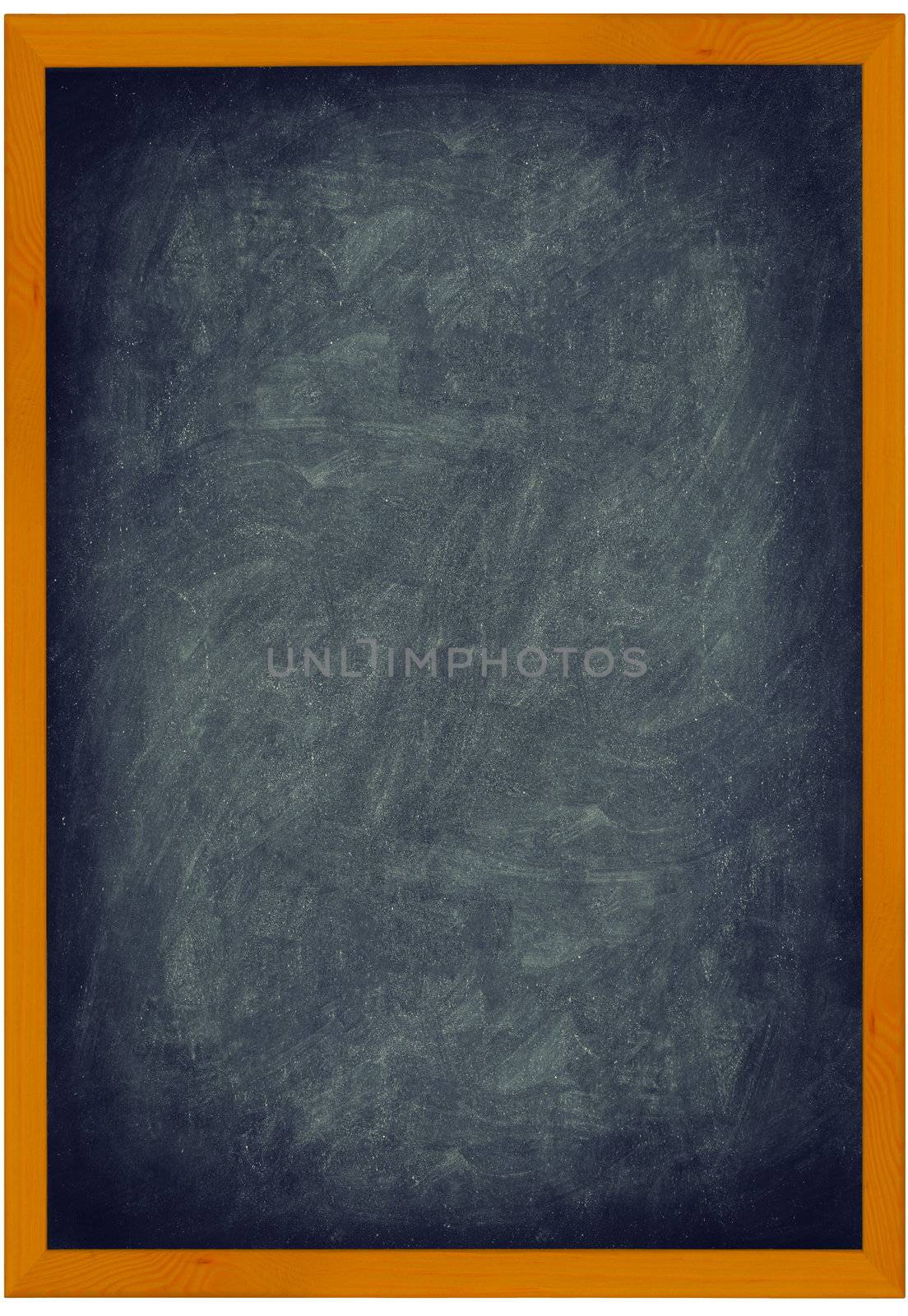 Blackboard / Chalkboard vintage texture background with frame of wood. Vertical closeup showing entire frame isolated on white background. Add text and use as sign.
