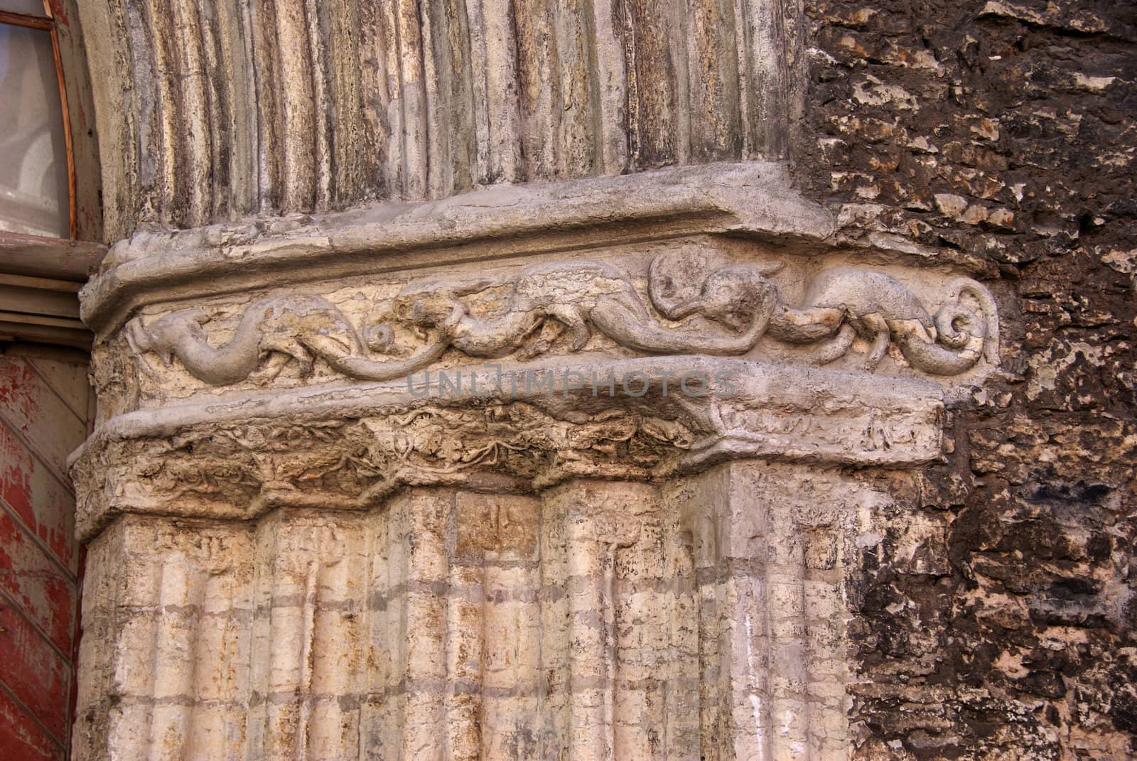 Sculpture on an arch of an entrance door of a dominican monastery