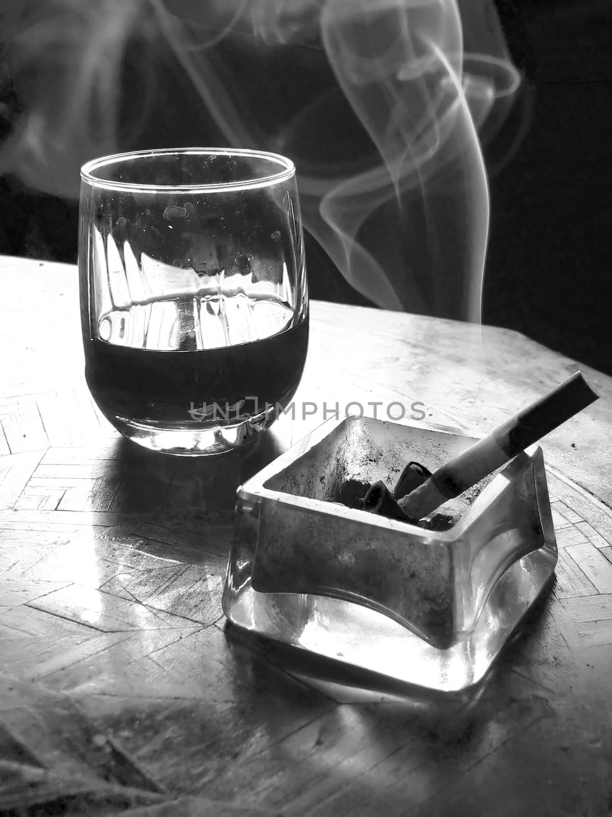 cigarette and wine black and white