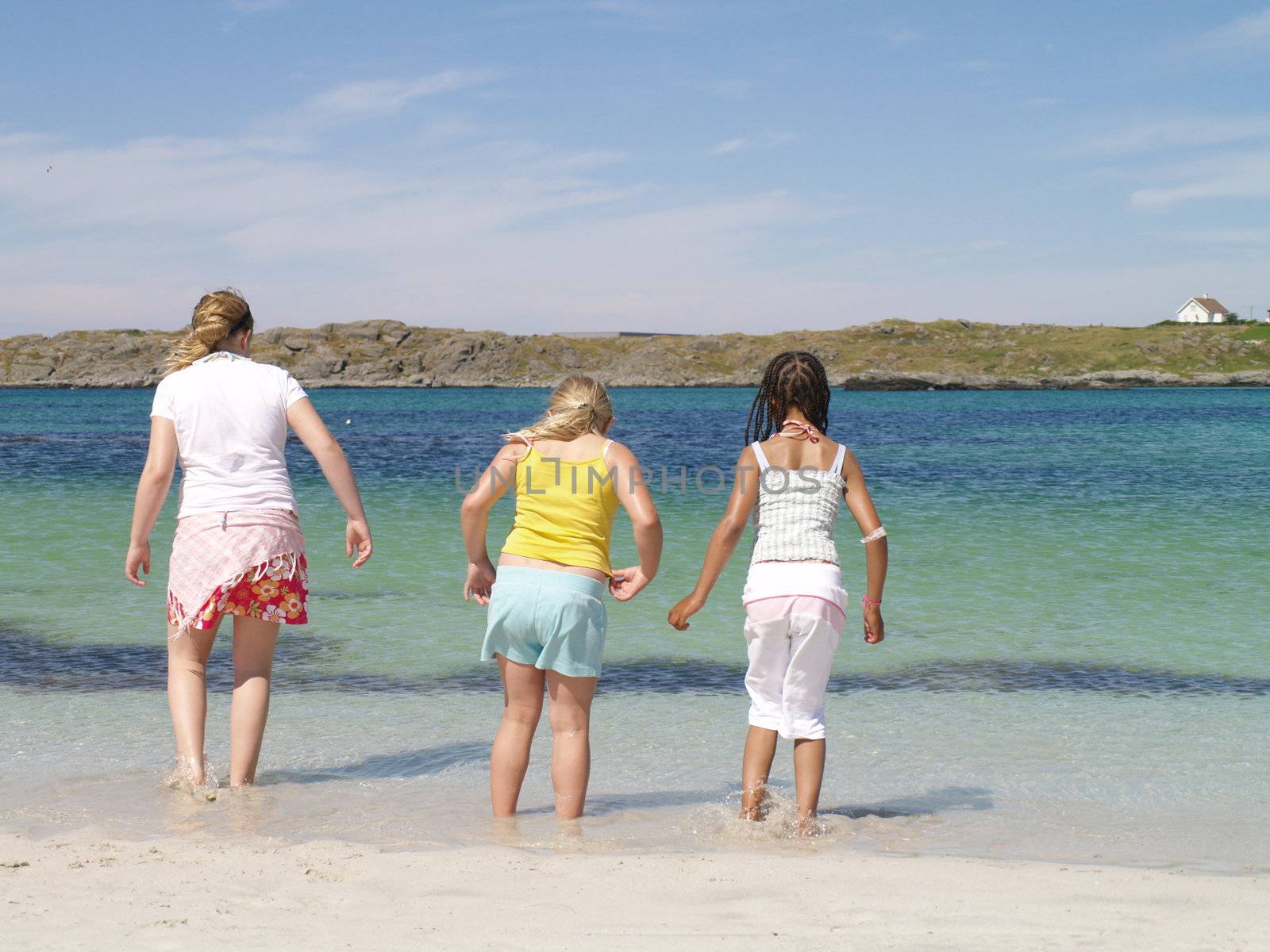 girls trying the water