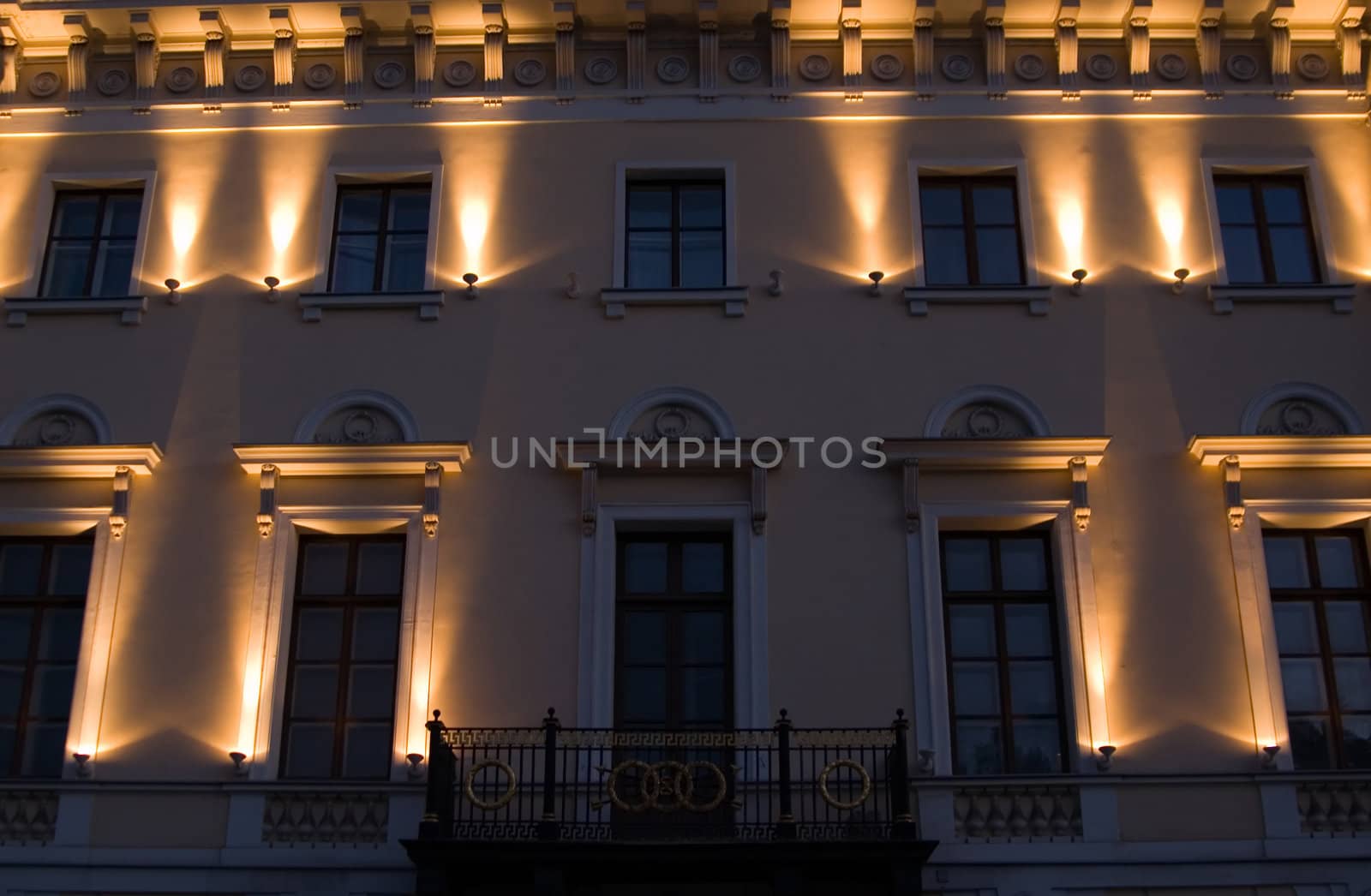 View on a wall of the house at night. St.Petersburg, Russia