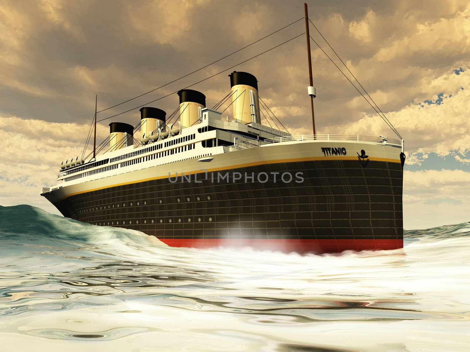 The grand and elegant Titanic glides through the ocean with ease. 