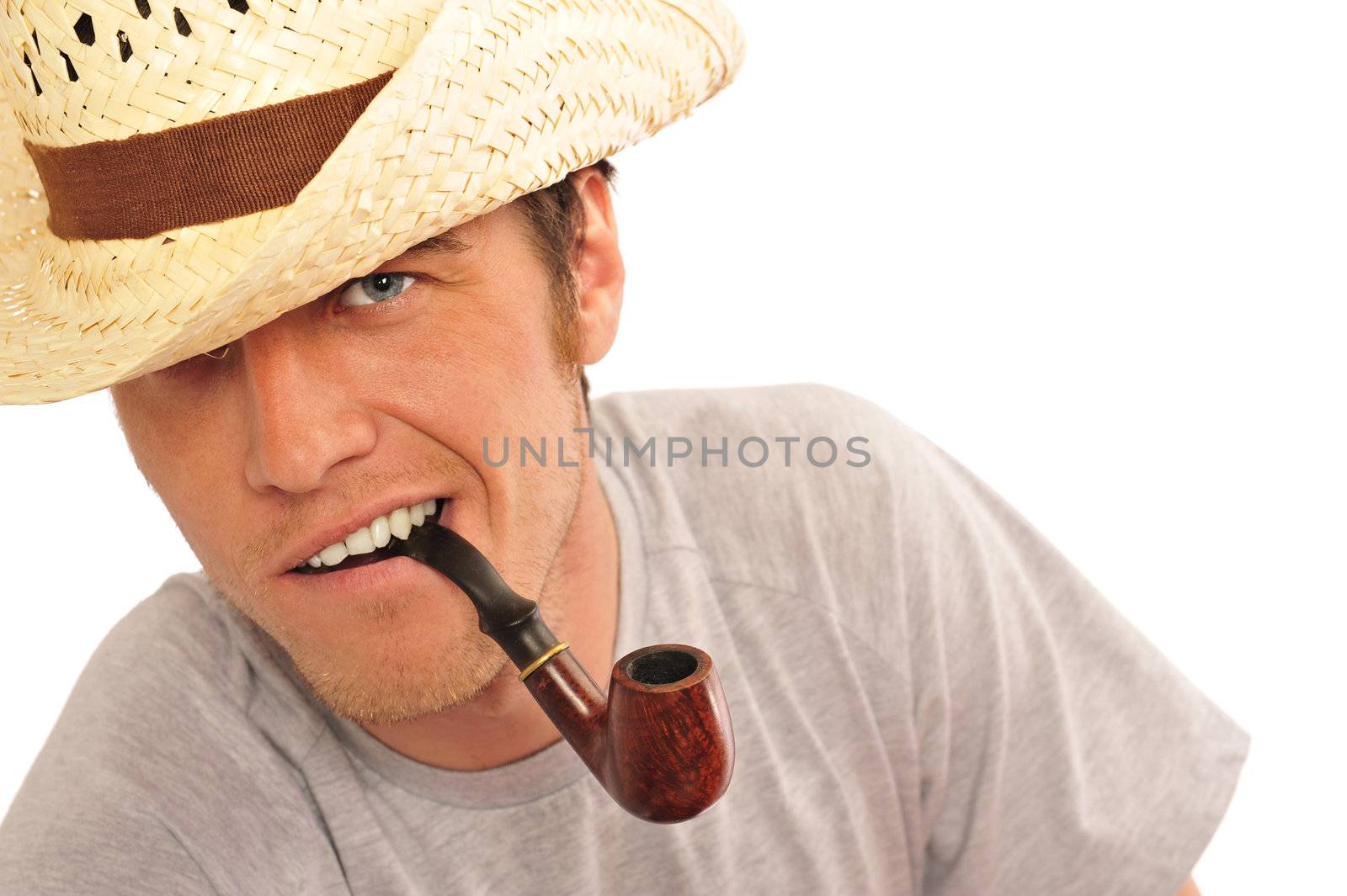 Cowboy with a pipe isolated on white