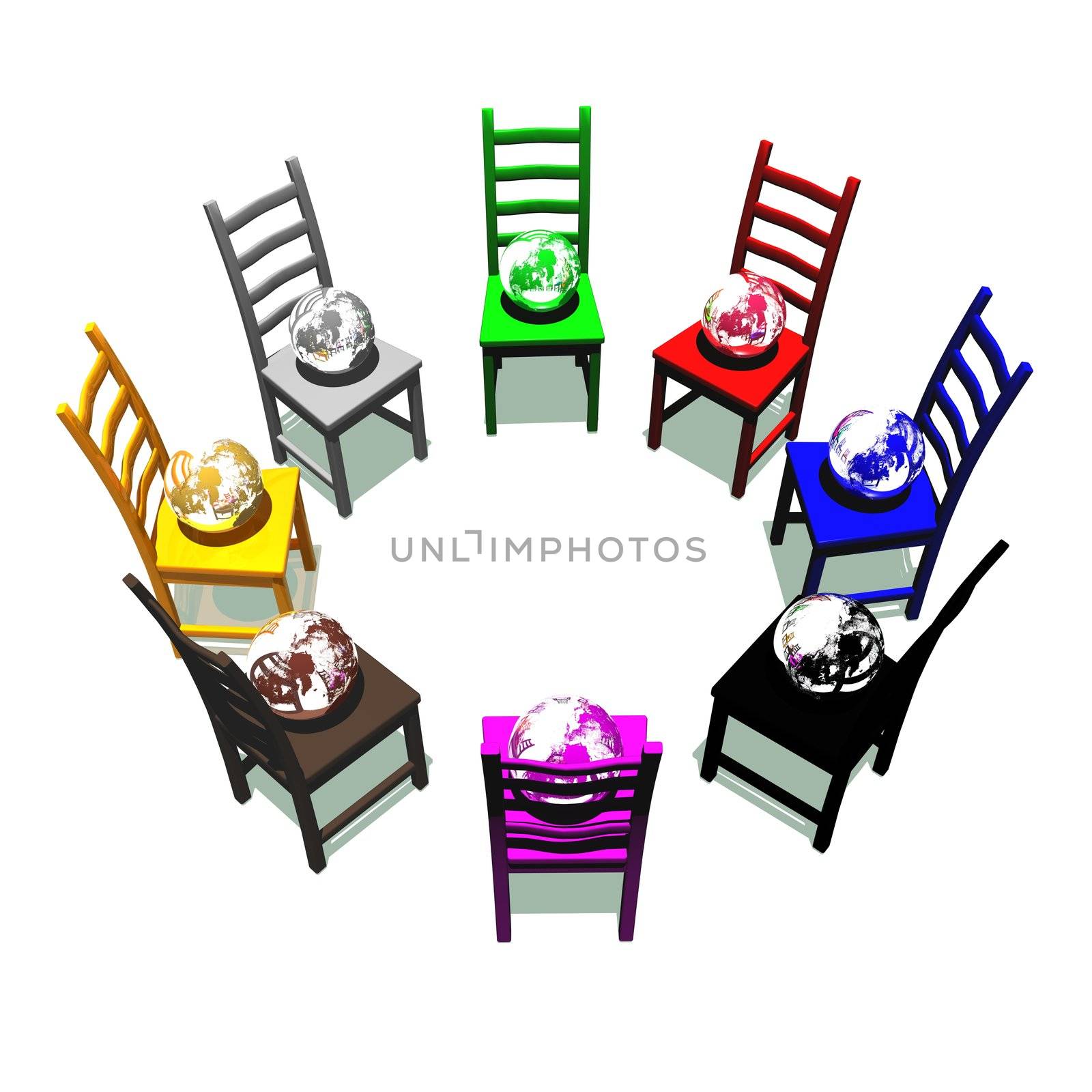 Chairs with many colors for a meeting about earth