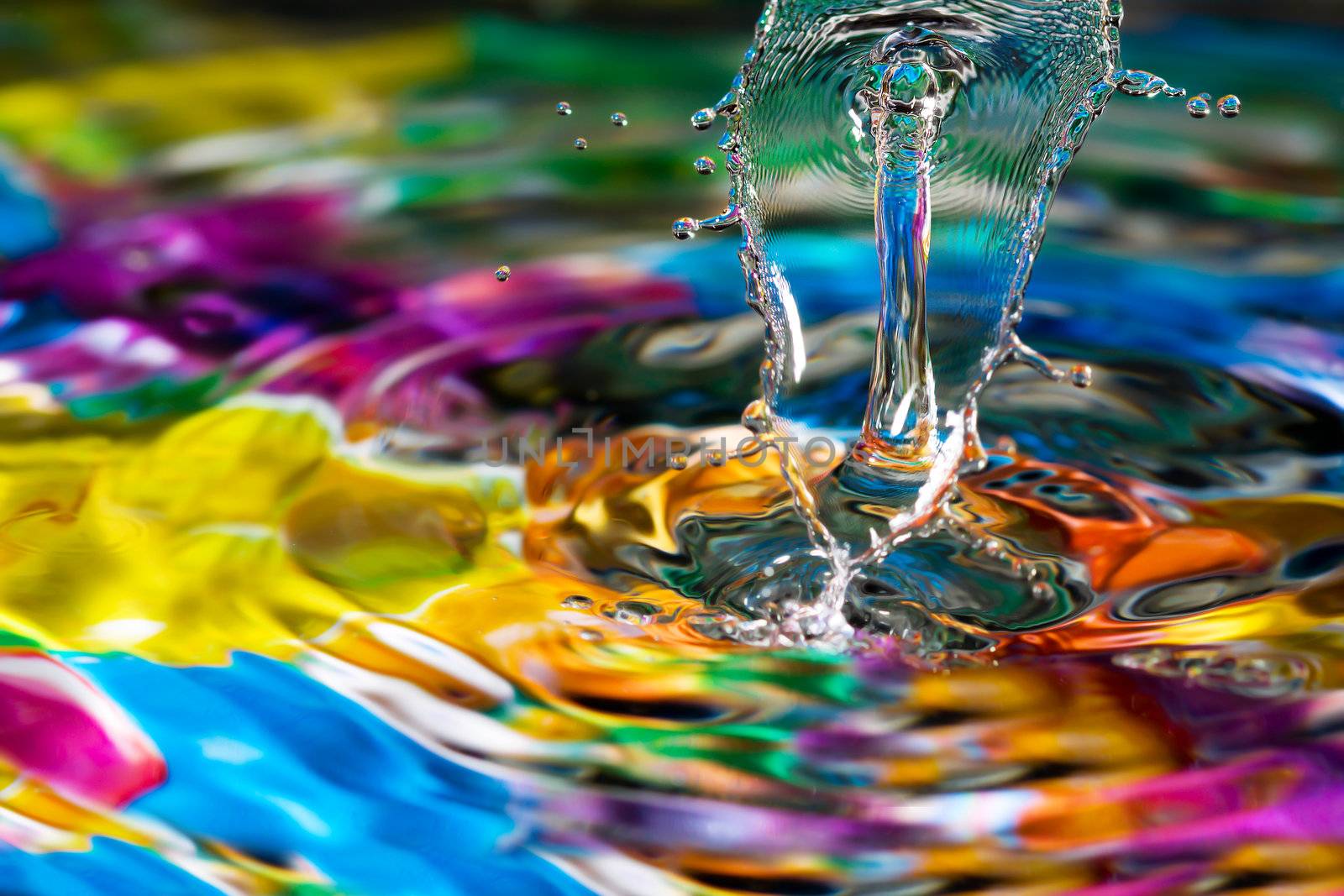 Macro photography of colorful abstract water drop creations.