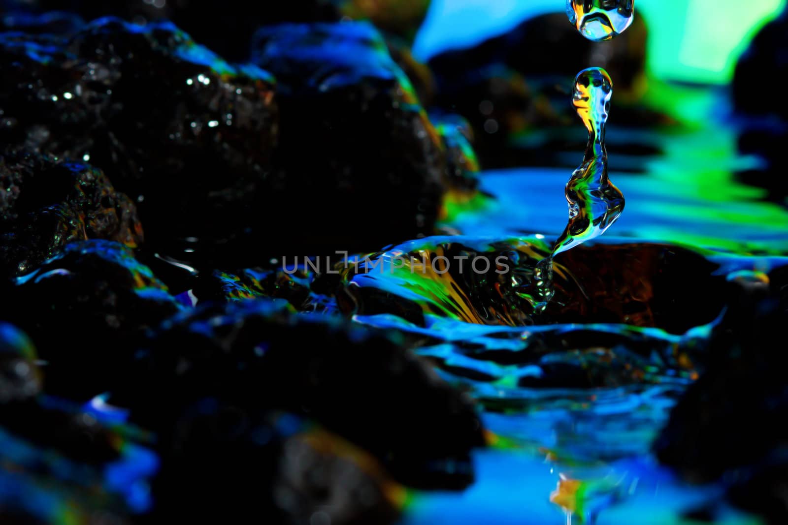 Macro photography of colorful abstract water drop landscapes.