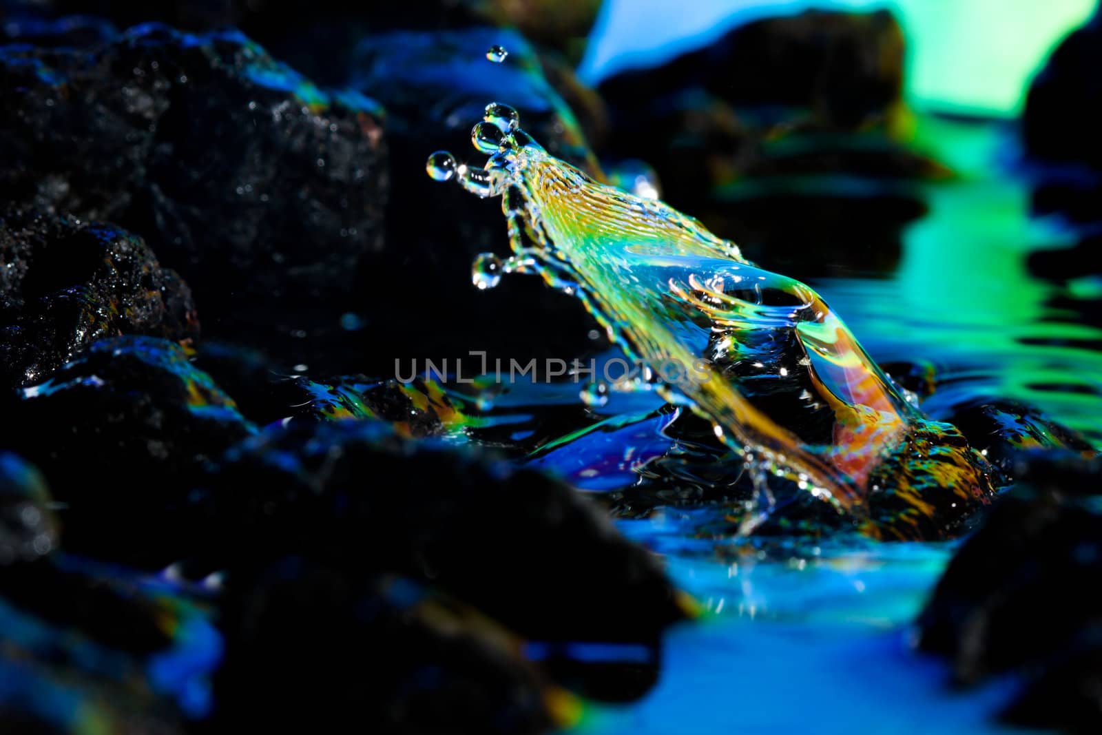 Macro photography of colorful abstract water drop landscapes.