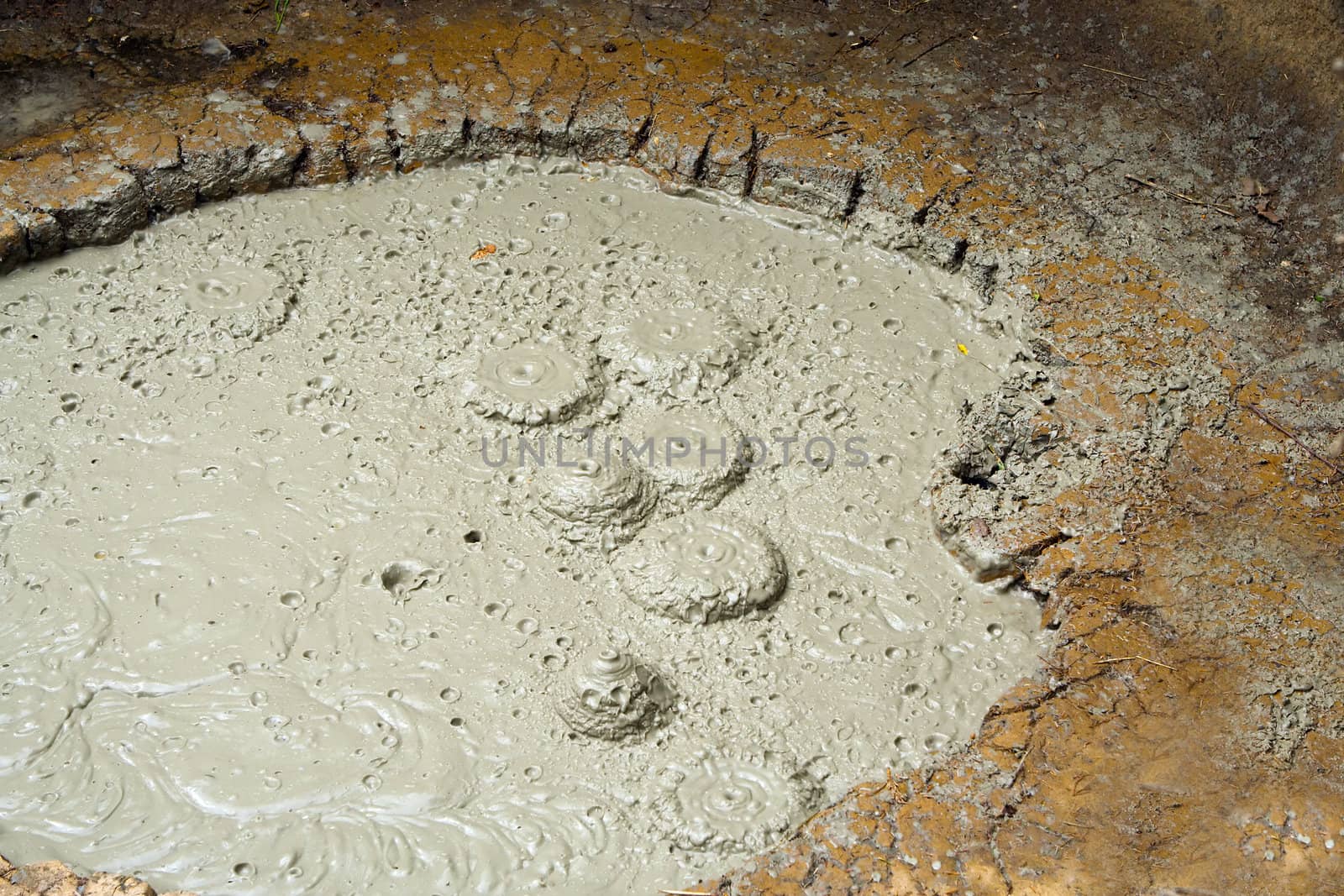 A close up look at a Mud volcano boiling.