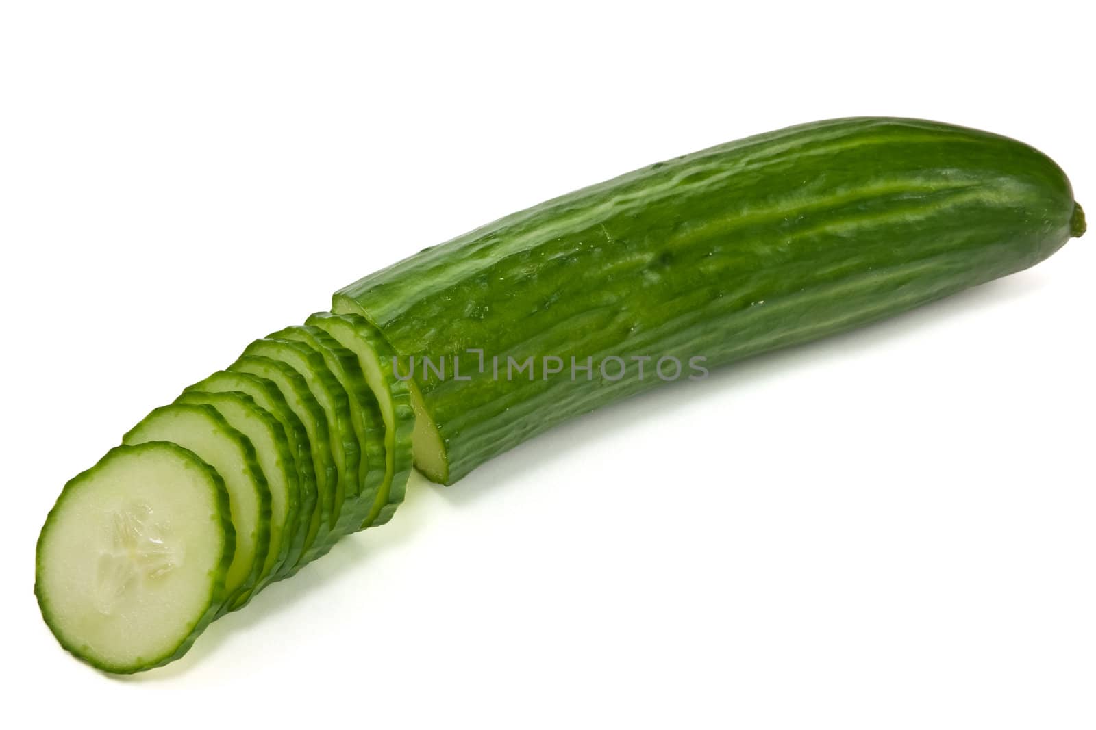 Picture of sliced cucumber and a cucumber