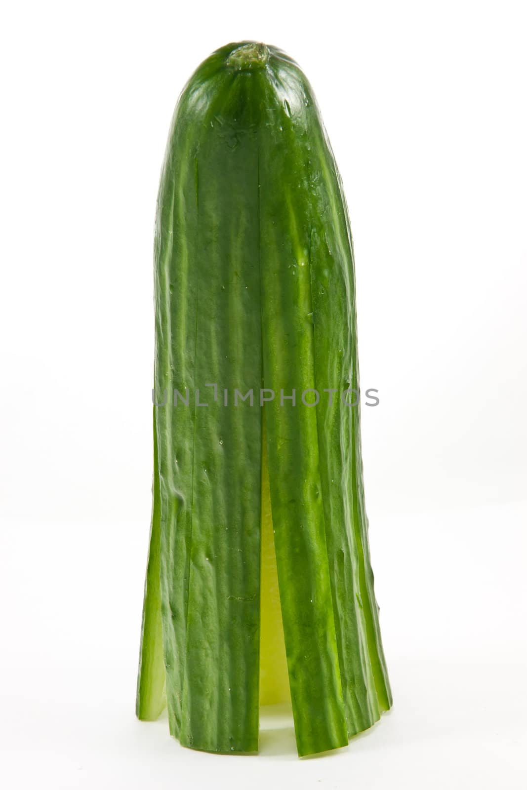 Picture of a standing sliced cucumber