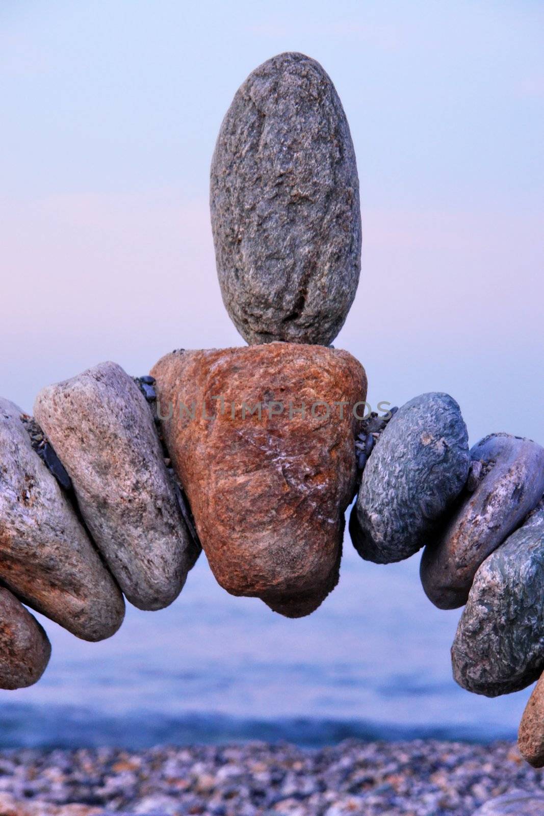 close-up of a handmade stonebridge against sky