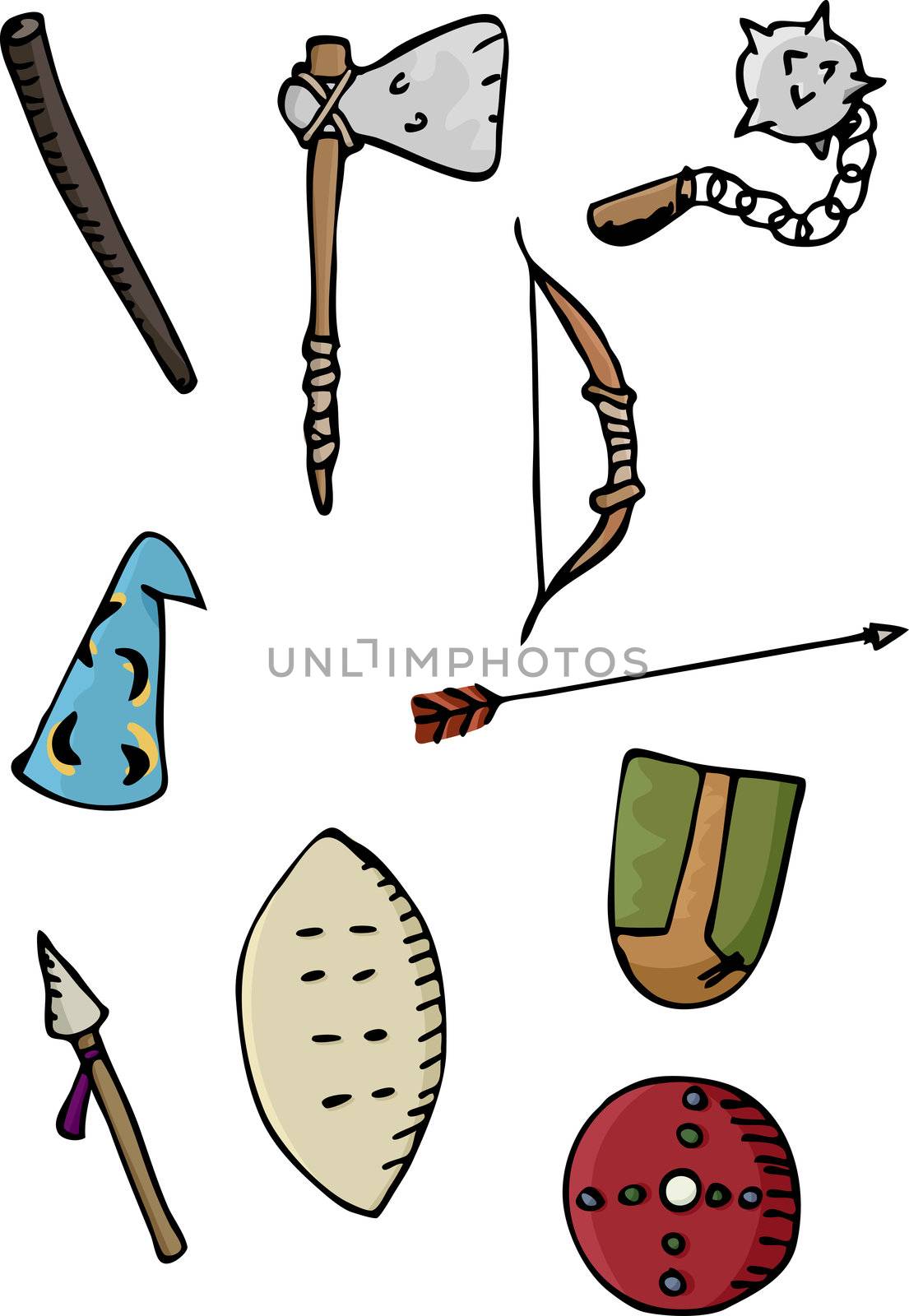 Set of ten ancient European and African weapons