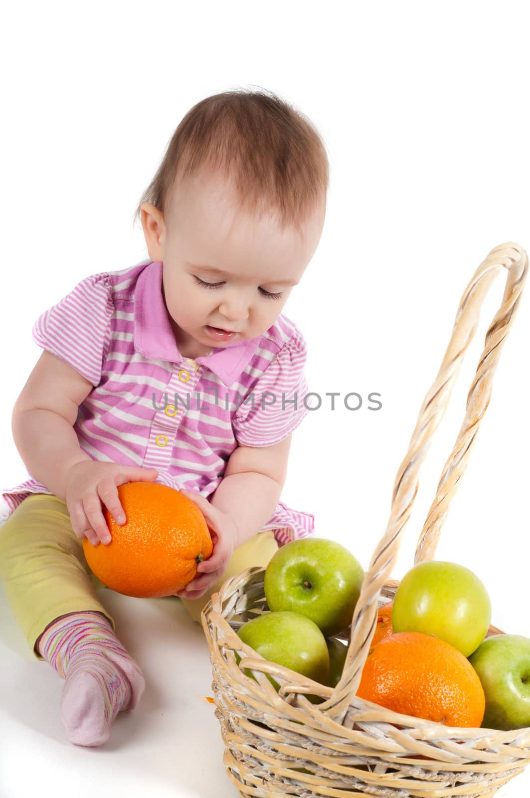 Baby girl in pink and fruits by anytka