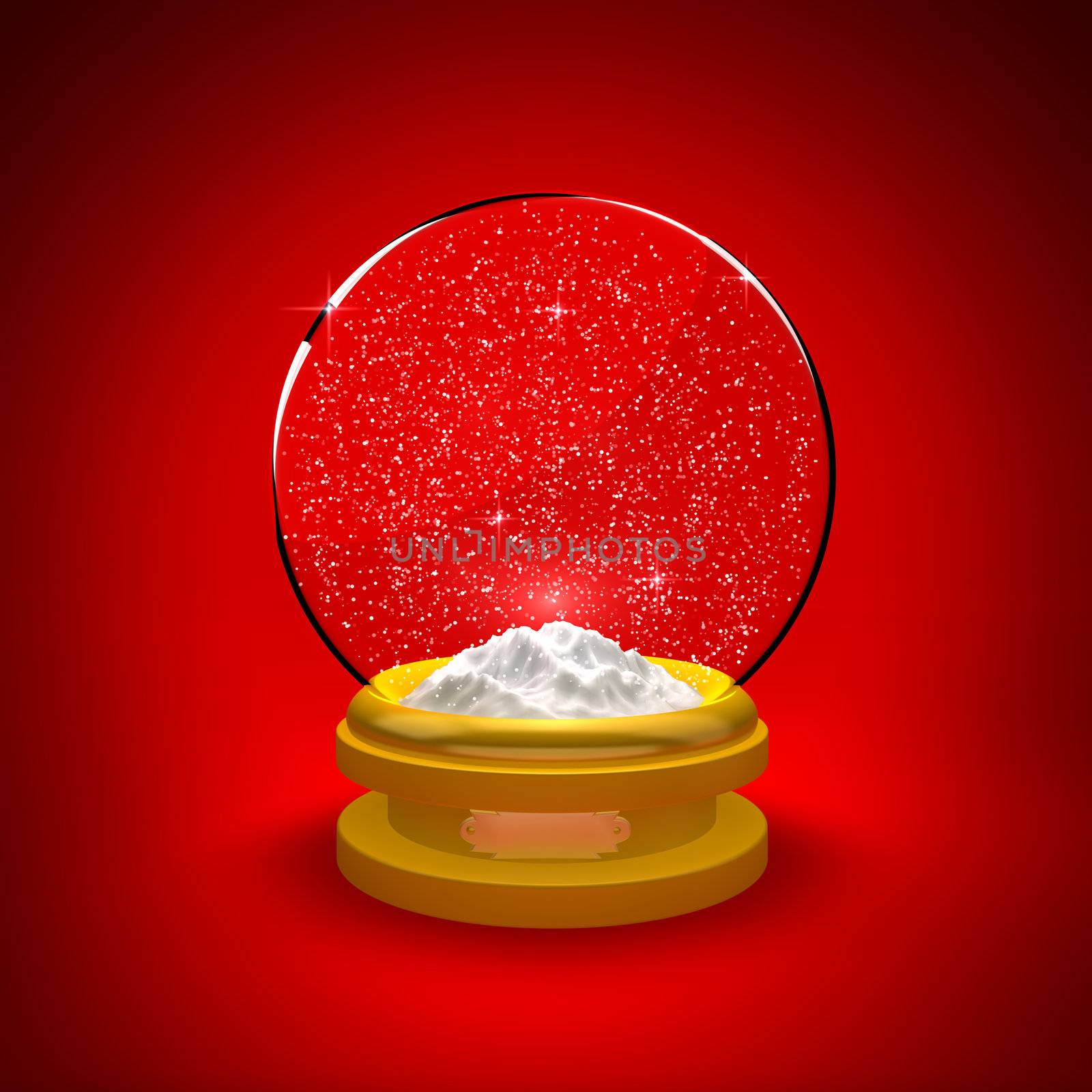 Snow globe with snow only against a red background