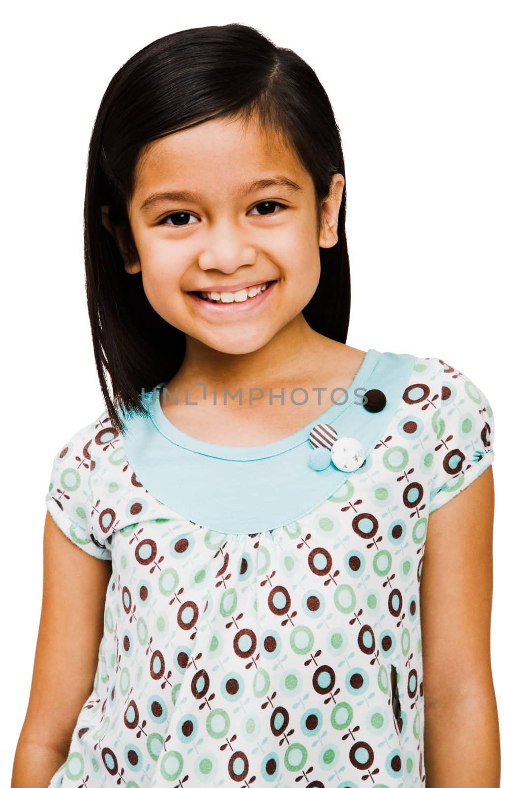 Asian girl smiling and posing isolated over white