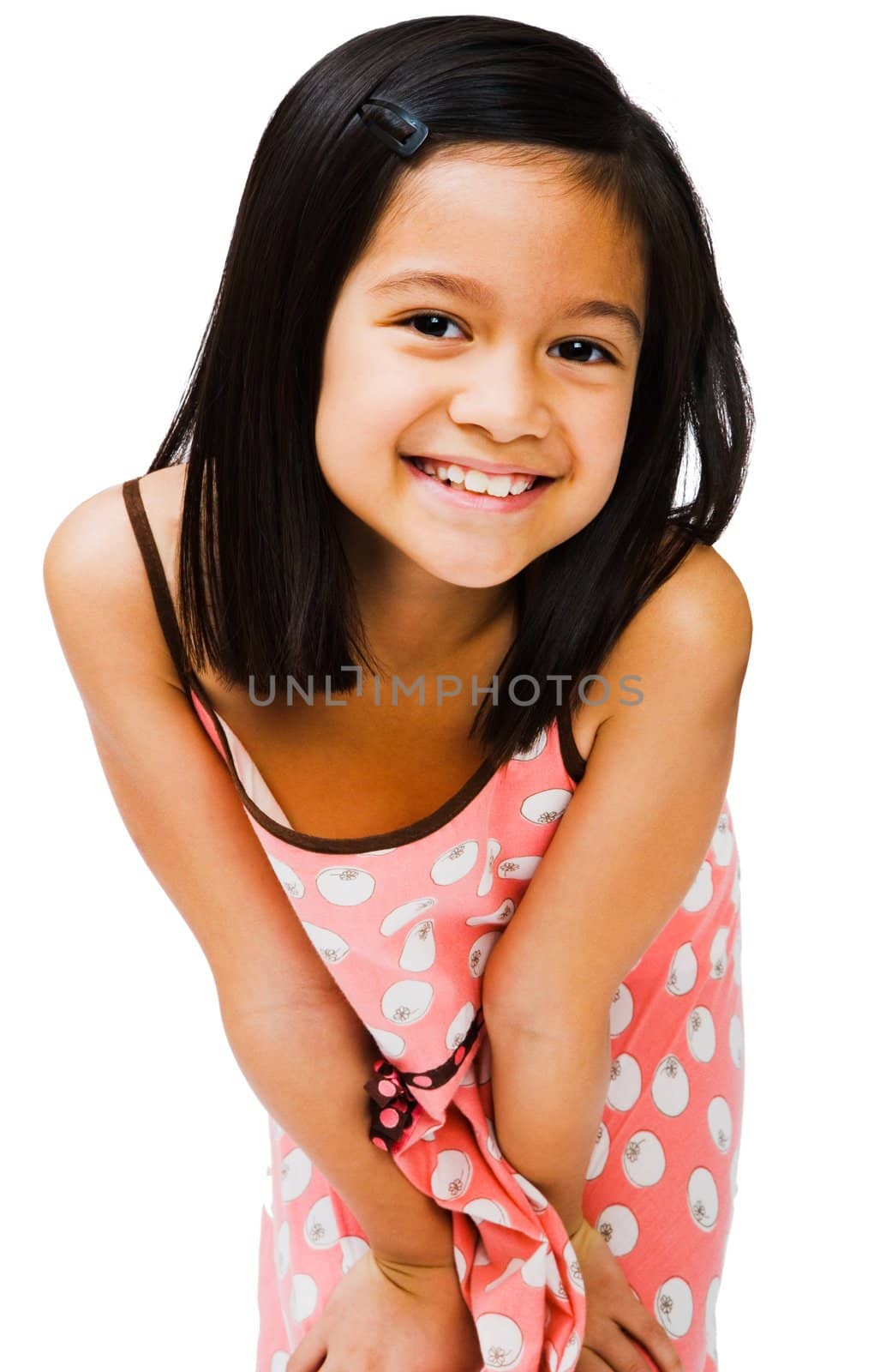 Smiling girl posing isolated over white