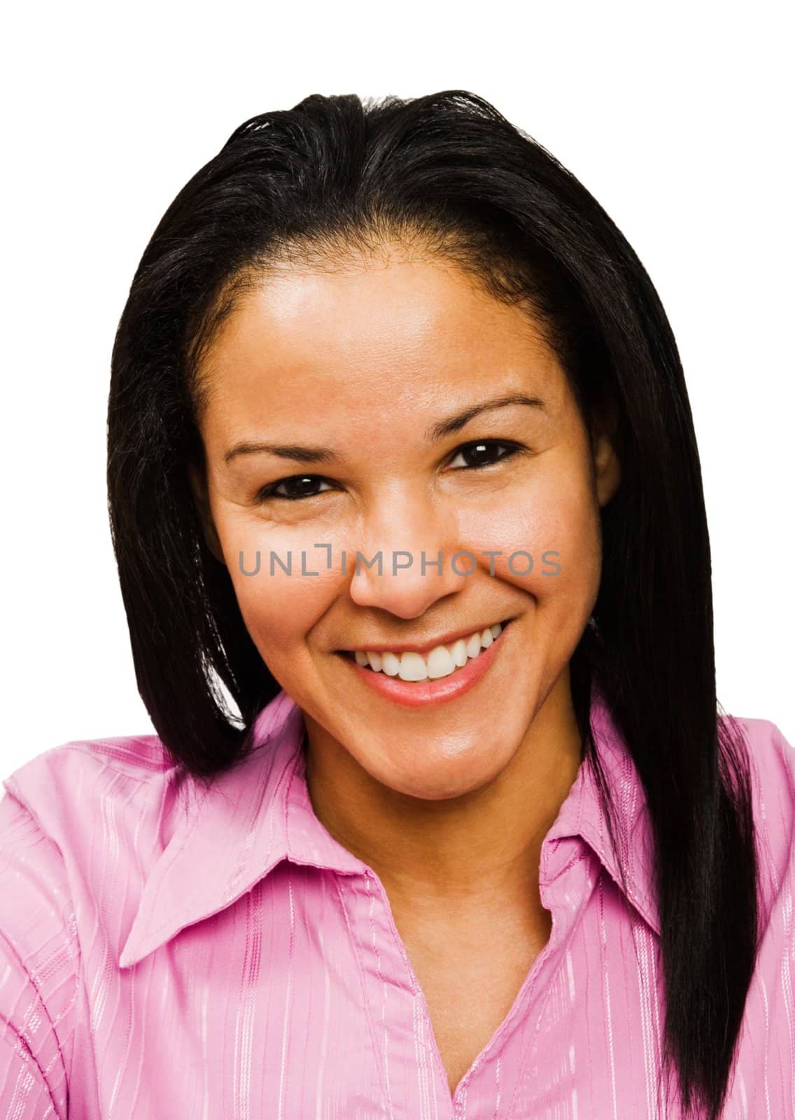 Happy young woman posing and smiling isolated over white