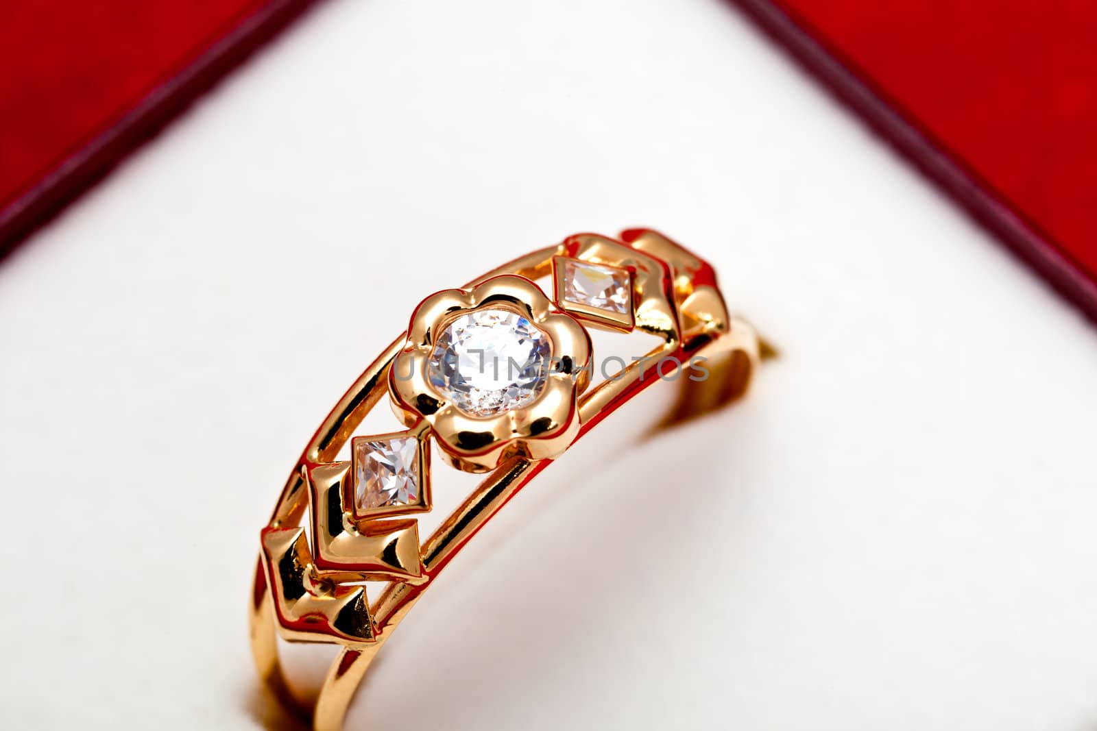 Fantastic gold ring adorned with several white zirconia