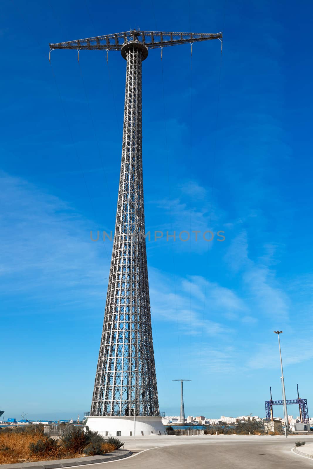 Communications tower with a beautiful blue sky