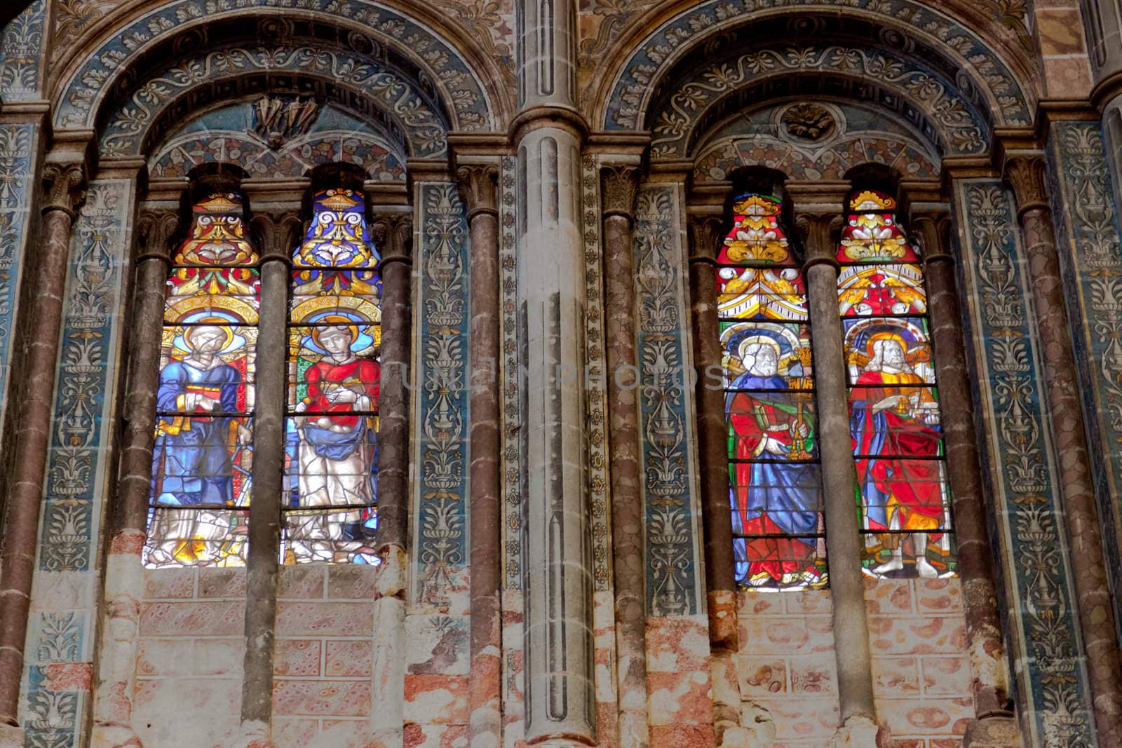 Wonderful ancient stained glass window formed of multiple colors