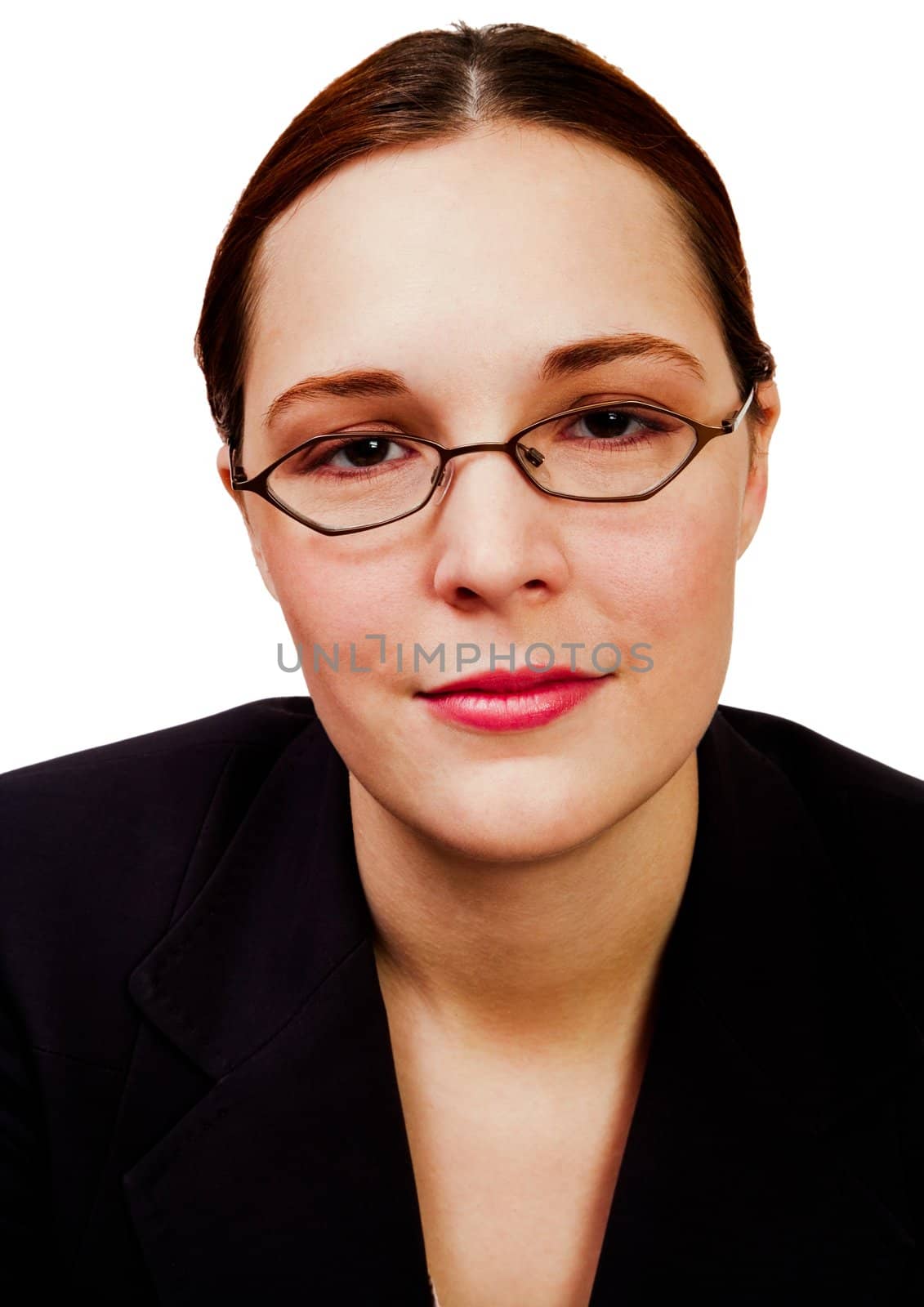 Caucasian businesswoman smiling and posing isolated over white