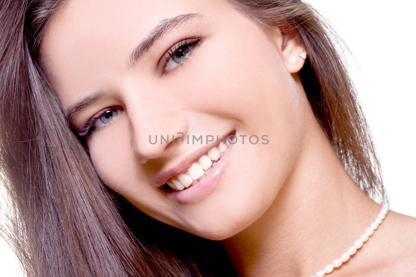 beautiful woman face posing on a white background