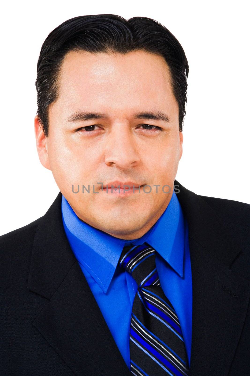 Close-up of a businessman isolated over white