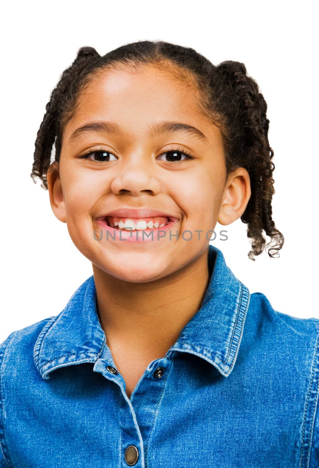 Portrait of a girl smiling isolated over white