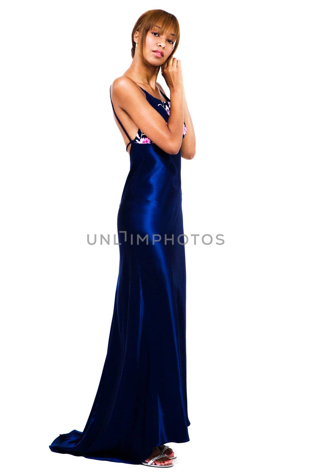 Woman posing isolated over white
