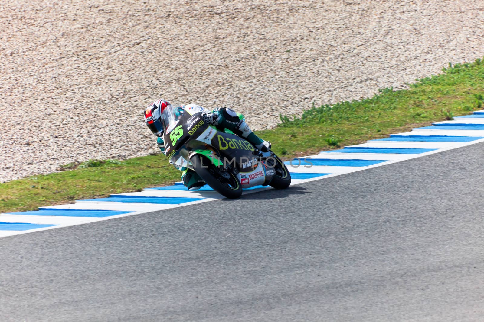 JEREZ DE LA FRONTERA, SPAIN - MAR 5: Moto2 motorcyclist Hector Faubel takes a curve in the MotoGP Official Trainnig on Mar 5, 2011 in Jerez de la Frontera, Spain