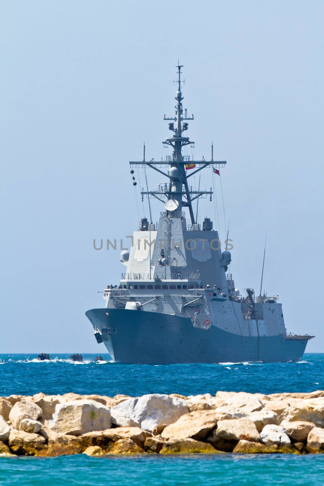 MALAGA, SPAIN-MAY 28: Frigate F-101 Alvaro de Bazan taking part in an exhibition on the day of the spanish army forces on May 28, 2011, in Malaga, Spain