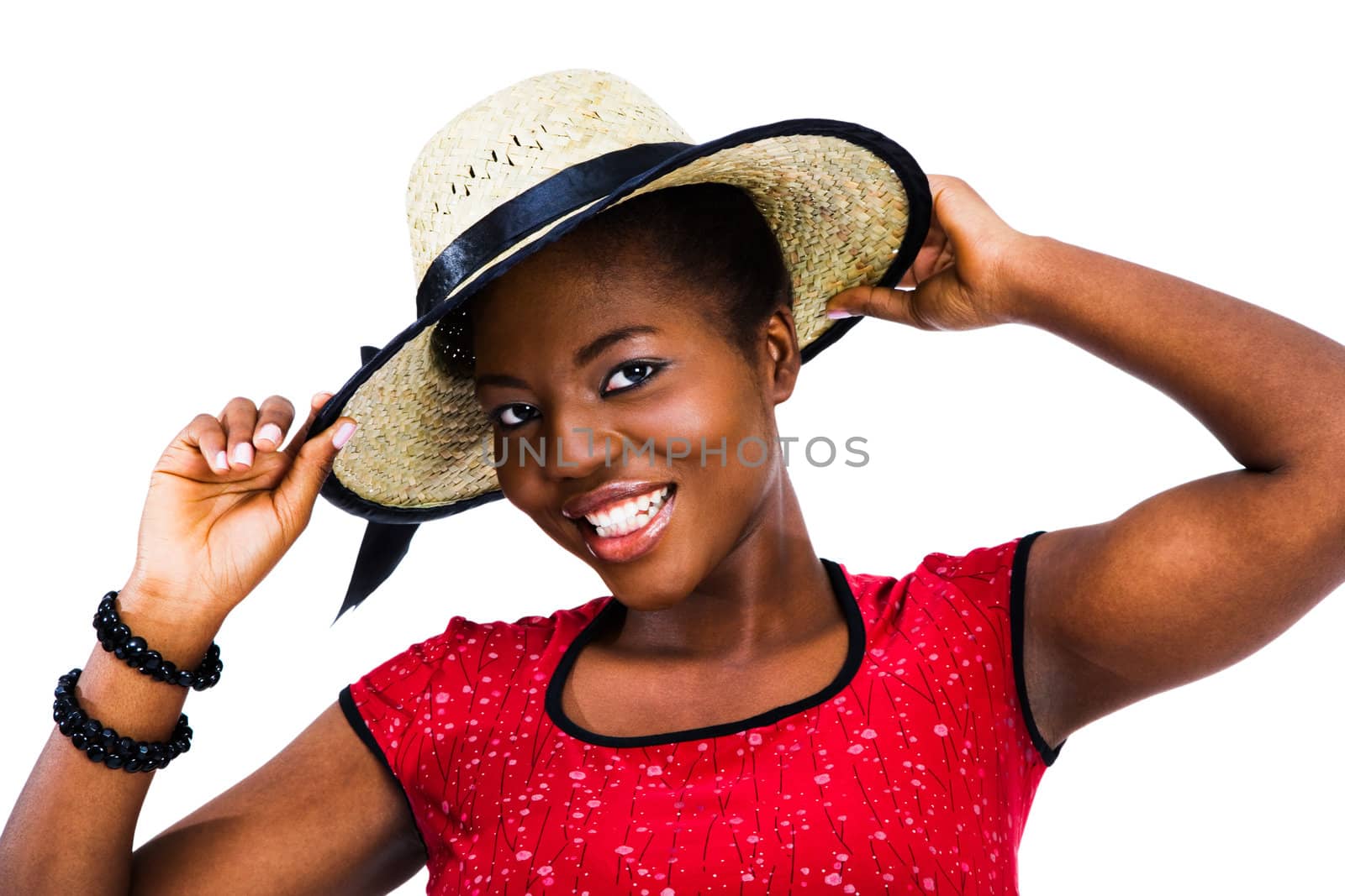 Smiling young woman posing isolated over white