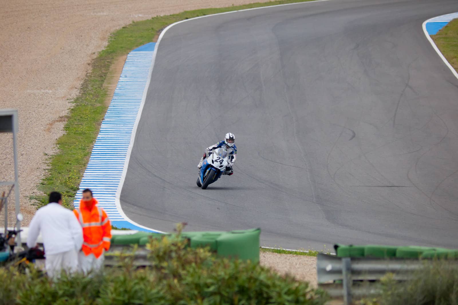 JEREZ DE LA FRONTERA, SPAIN - NOV 20: Stock Extreme motorcyclist Oscar Rodriguez takes a curve in the CEV championship on Nov 20, 2010, in Jerez de la Frontera, Spain