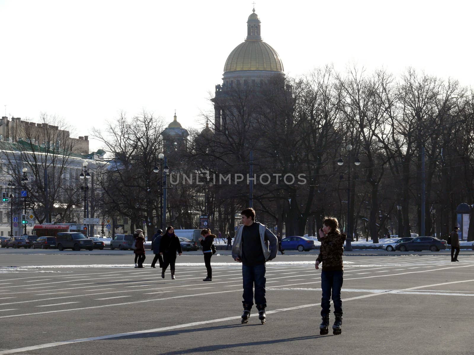 Saint-Petersburg, Russia - March 25, 2010: Peoples near Isaac temple in spring day on March 25, 2010 in Saint-Petersburg, Russia