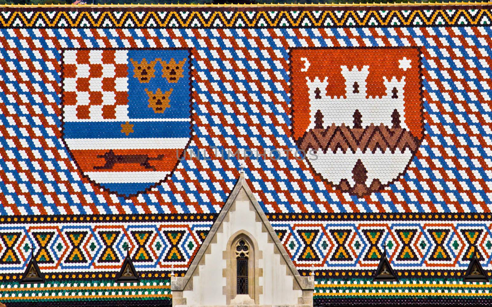 Saint Mark's church roof with Croatian coat of arms