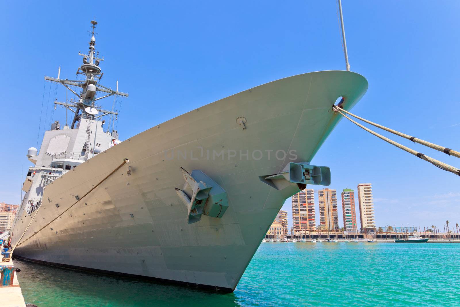 MALAGA, SPAIN-MAY 28: Frigate F-101 Alvaro de Bazan docked in the dock of Malaga on the spanish army forces day on May 28, 2011, in Malaga, Spain