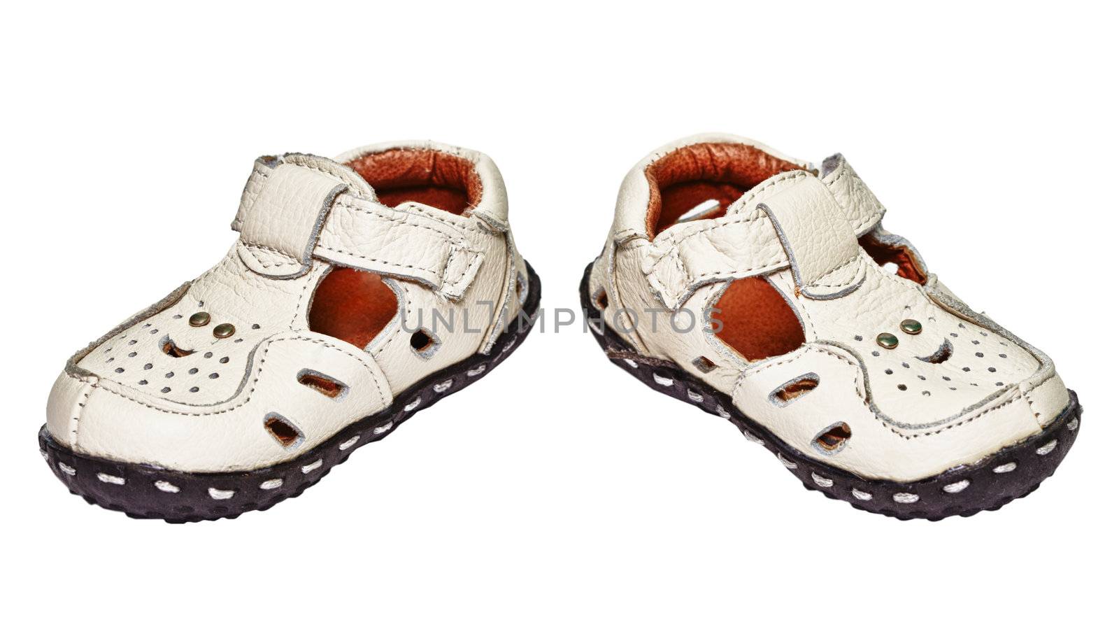 Baby shoes made ​​of genuine leather isolated on white background