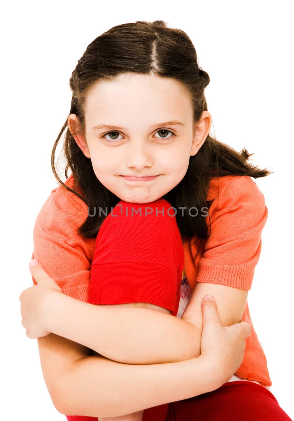 Portrait of a girl smiling isolated over white
