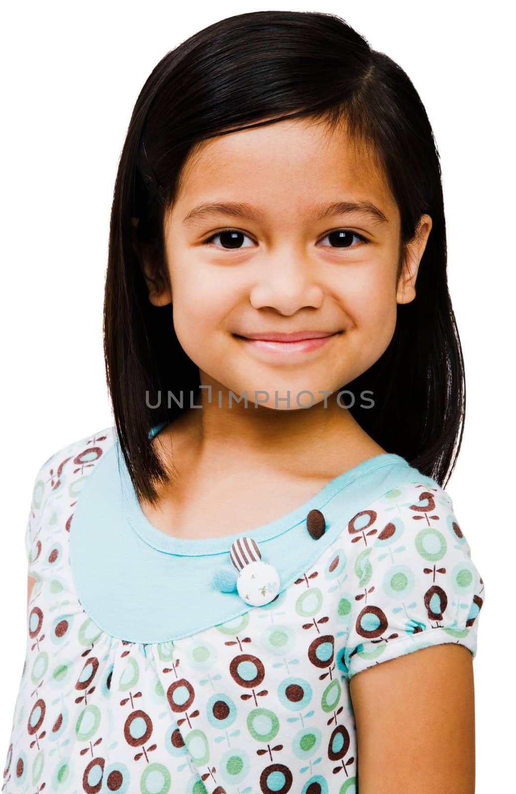 Portrait of a cute girl smiling isolated over white