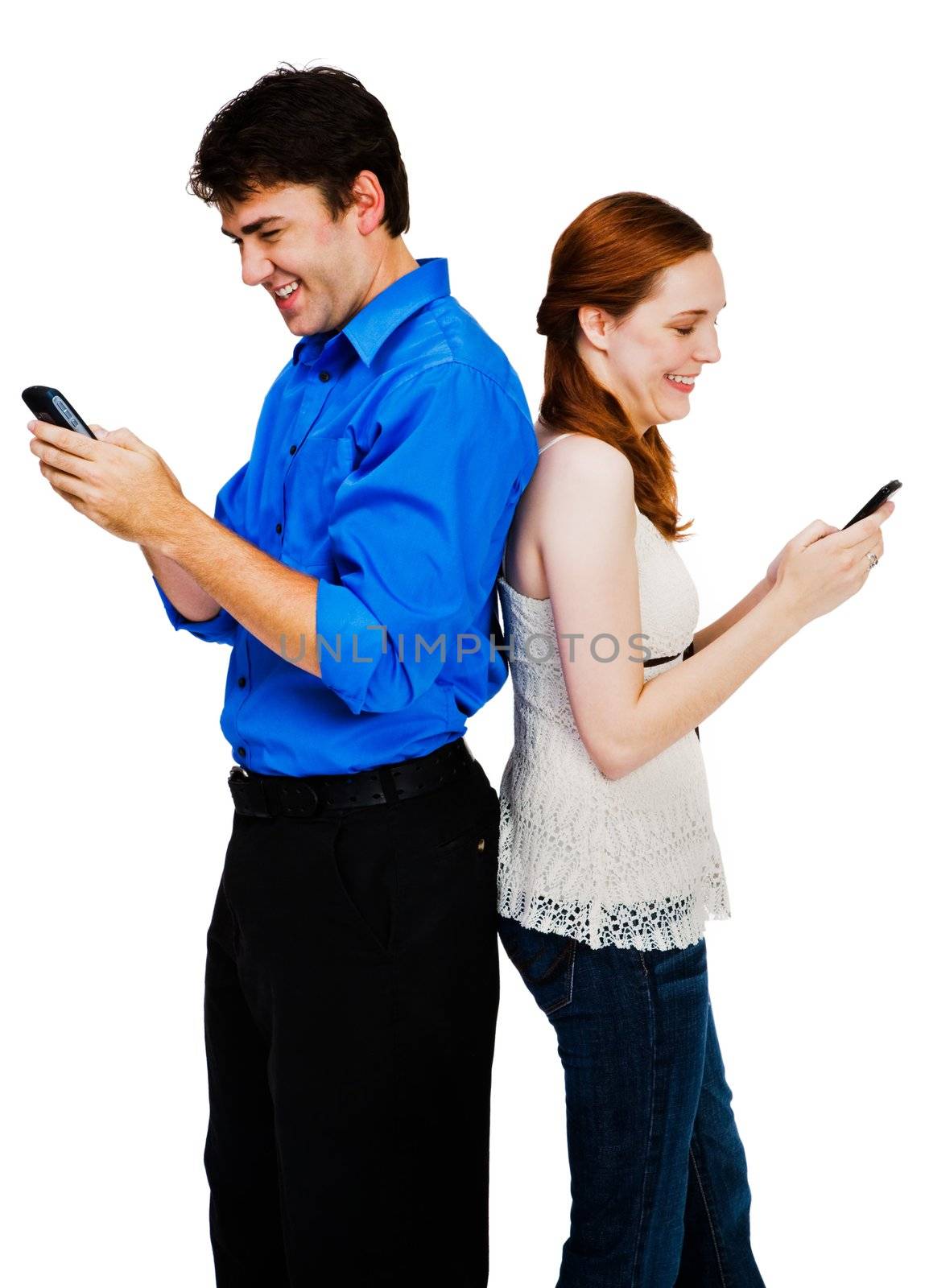 Young couple text messaging  by jackmicro