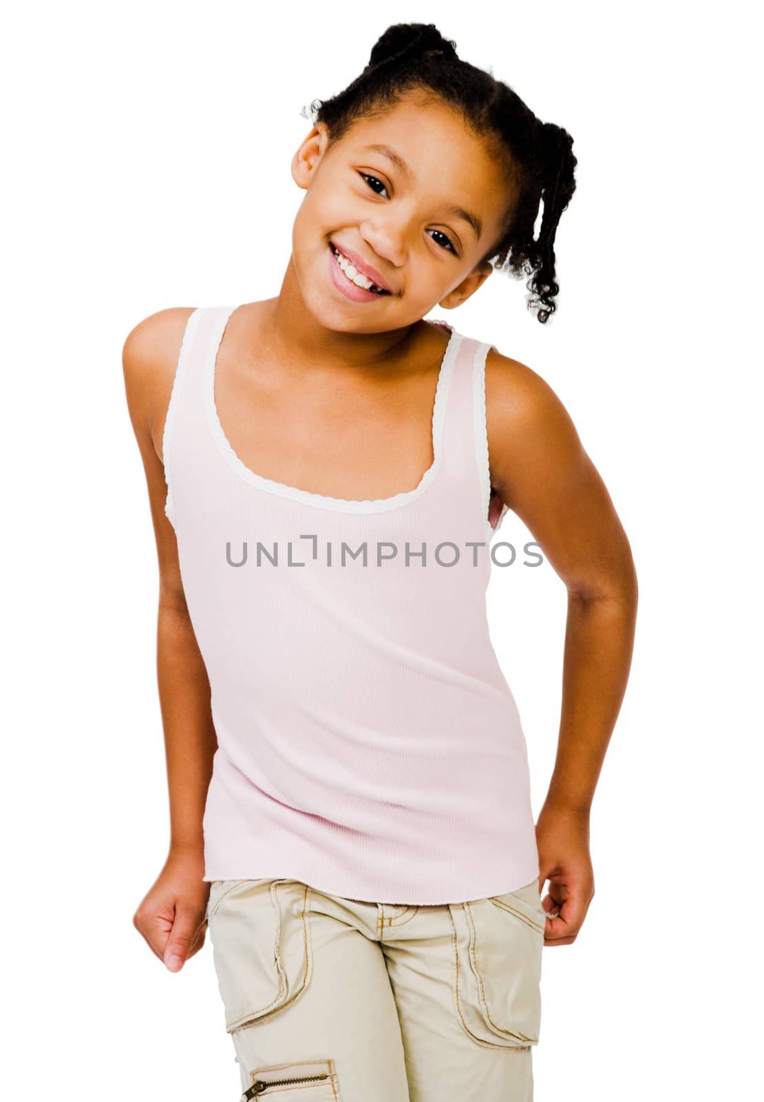 Happy girl posing isolated over white